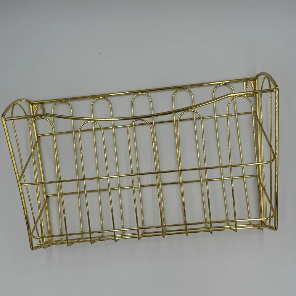 Gold Tone Wire Wall Mount Basket Organizing